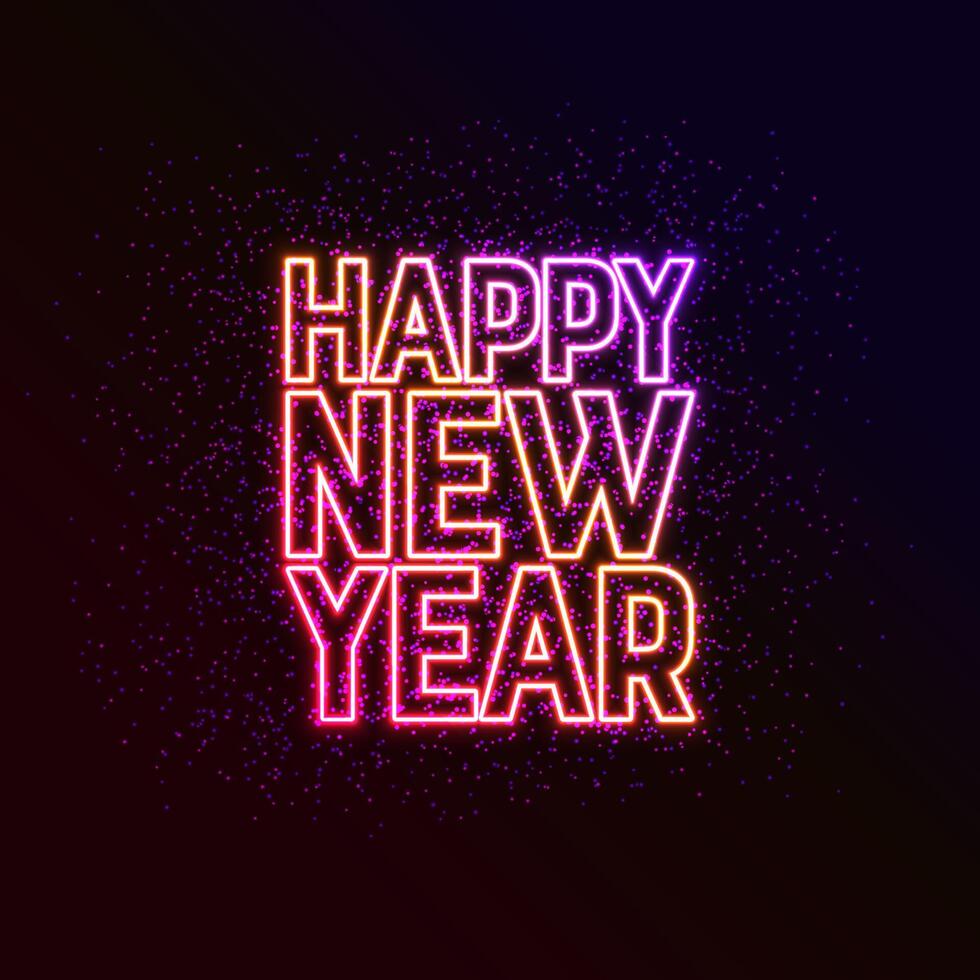 Happy New Year 2023 Illustration with Glowing Neon Light Lettering on Dark Background. Christmas Holiday Season Design for Flyer, Greeting Card, Banner, Celebration Poster, Party Invitation or vector
