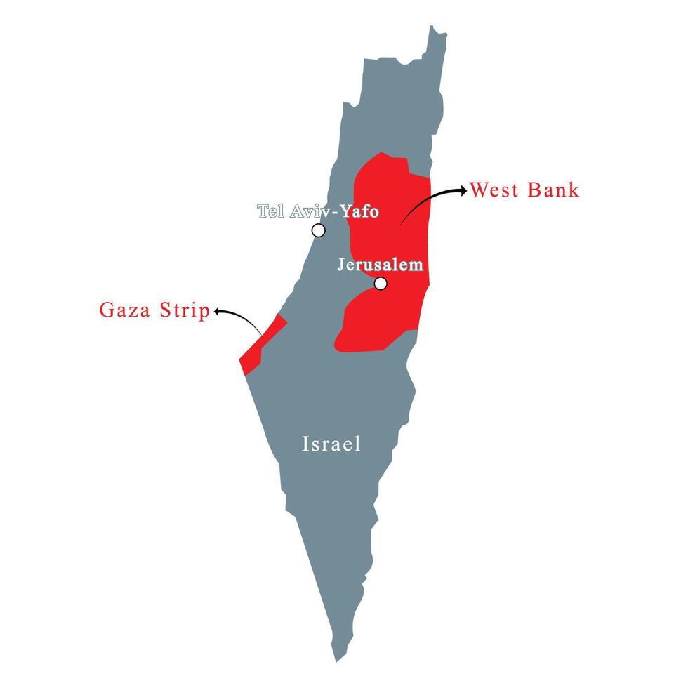 Palestine and Israel map highlight with gaza stripe, west bank, Jerusalem, tel aviv-yafo vector