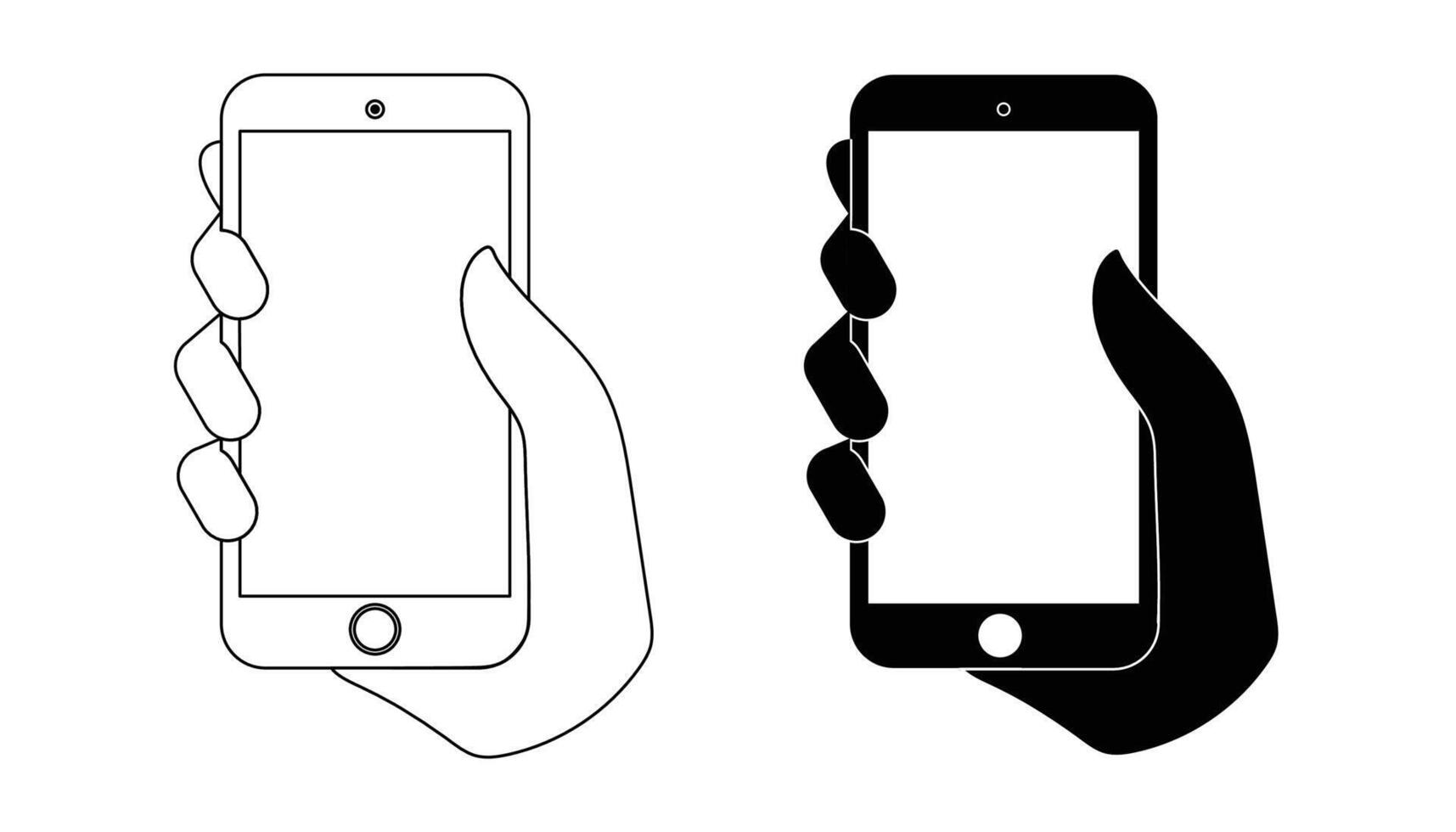 Hand holding mobile, phone screen icon vector
