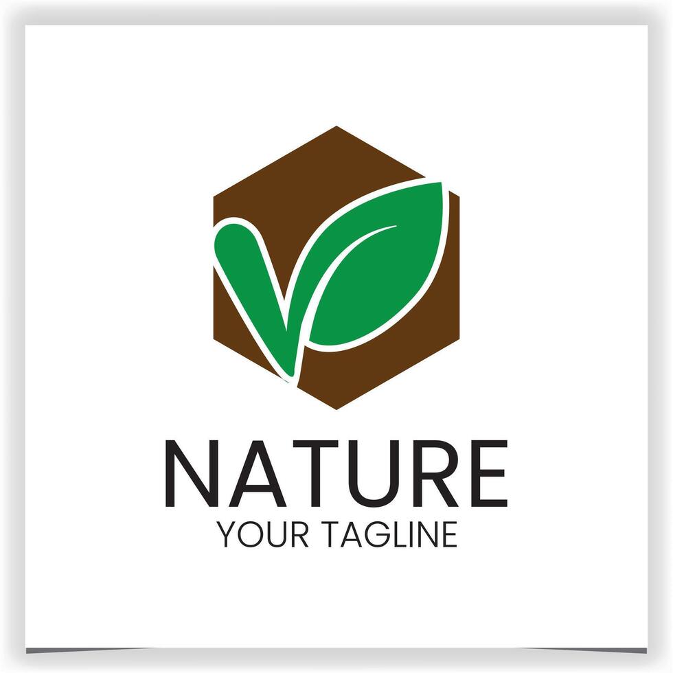 leaf hexagon logo design template vector