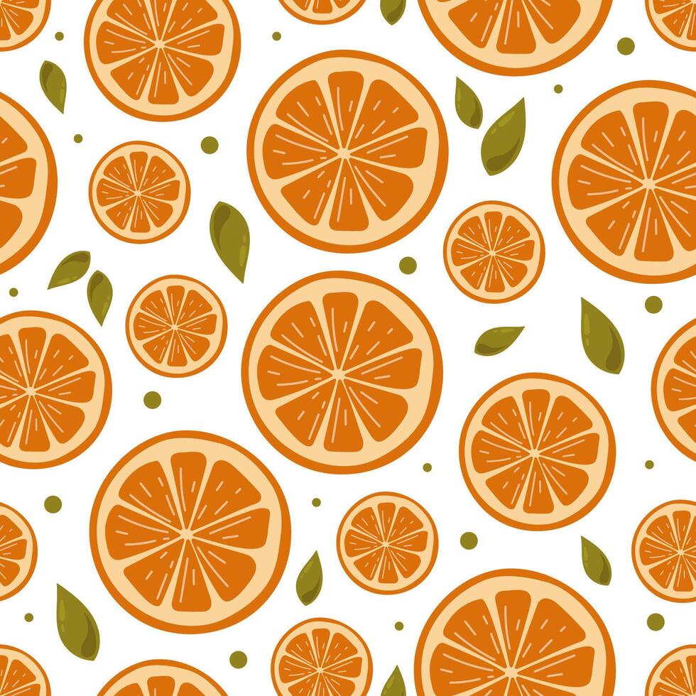Seamless pattern background with colorful cartoon juicy oranges vector