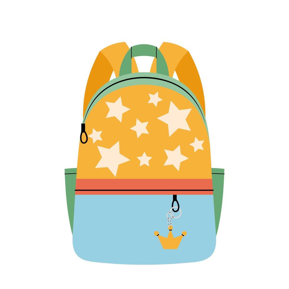 School bag. Kids backpack with star print in flat style on white background. vector