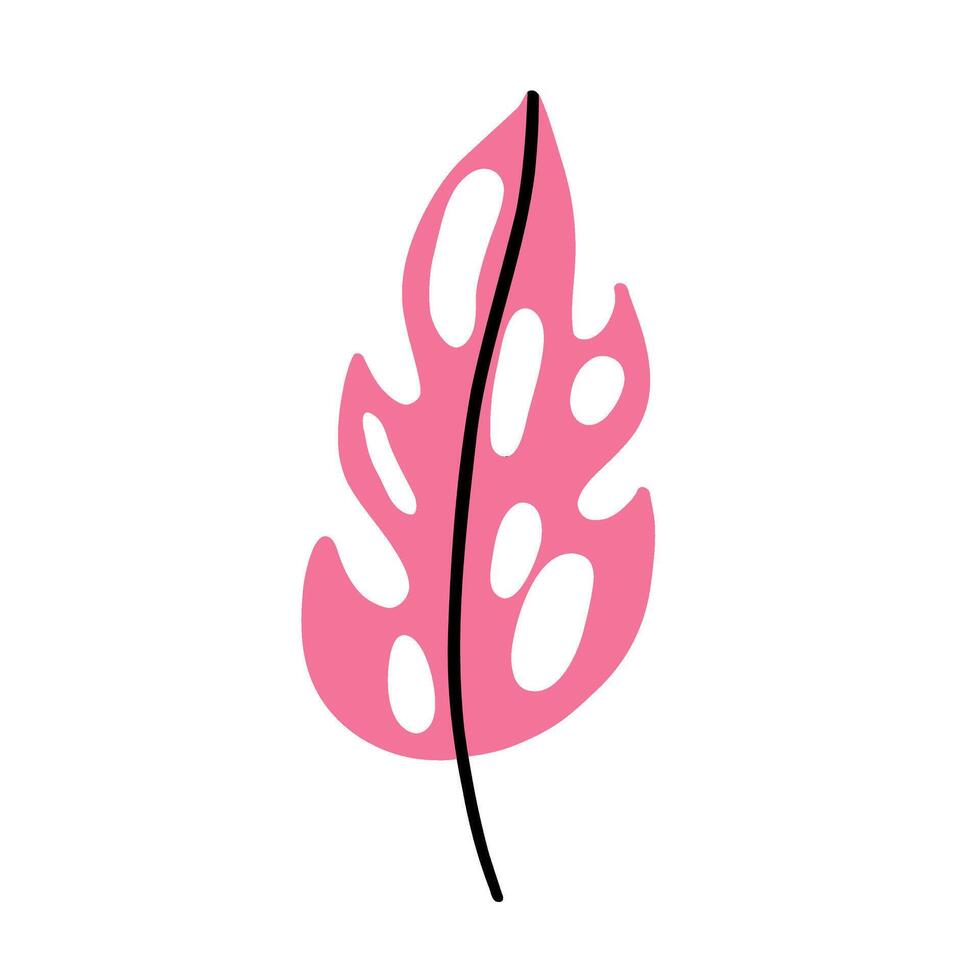 Decorative pink leaf. A tropical plant. Icon leaf exotic plant. Stylized tropical leaf. Illustration in flat style on white background. vector