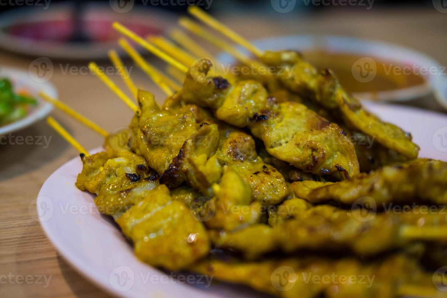 Satay skewer. This Thai pork satay recipe is easy. Thai street food photo