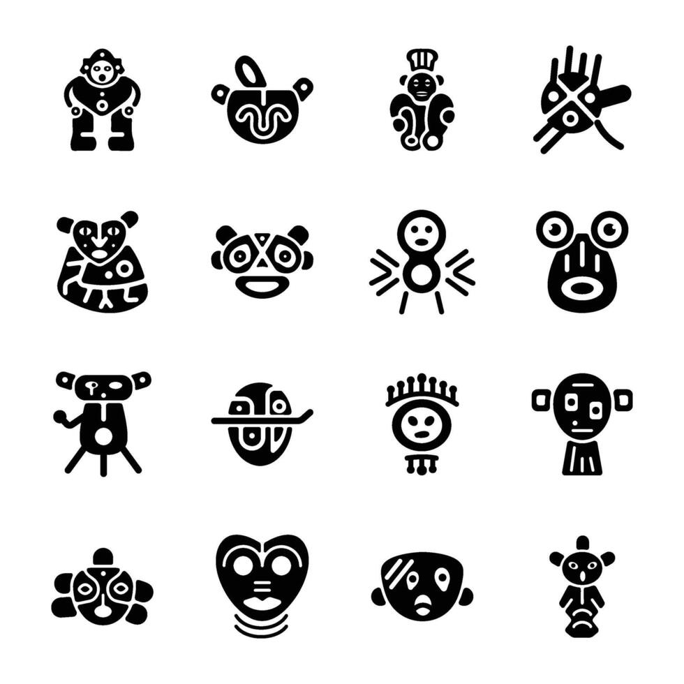 Collection of Taino Culture Solid Icons vector