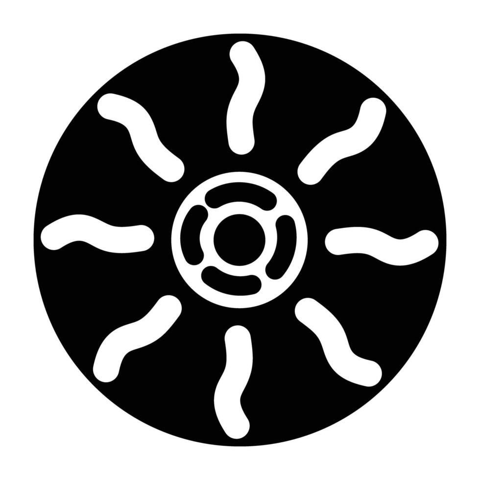 Black sun icon in solid style vector