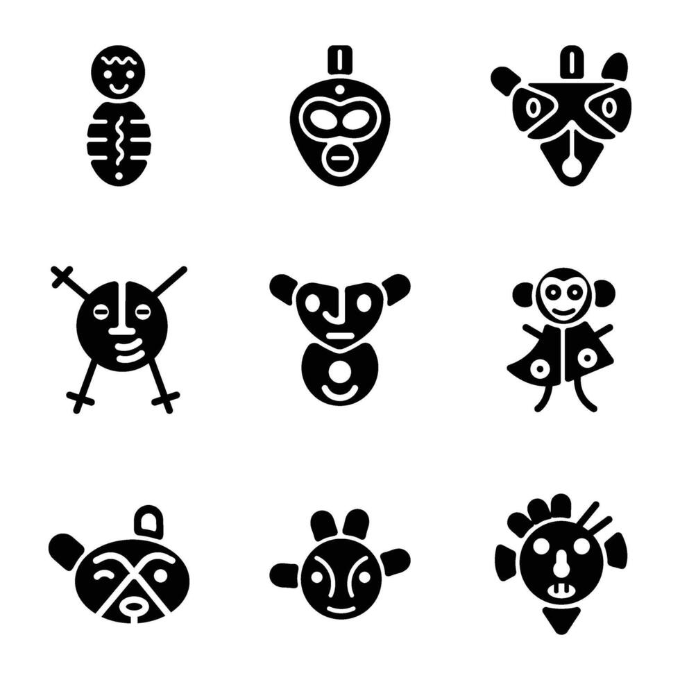 Set of Taino Heritage Solid Icons vector