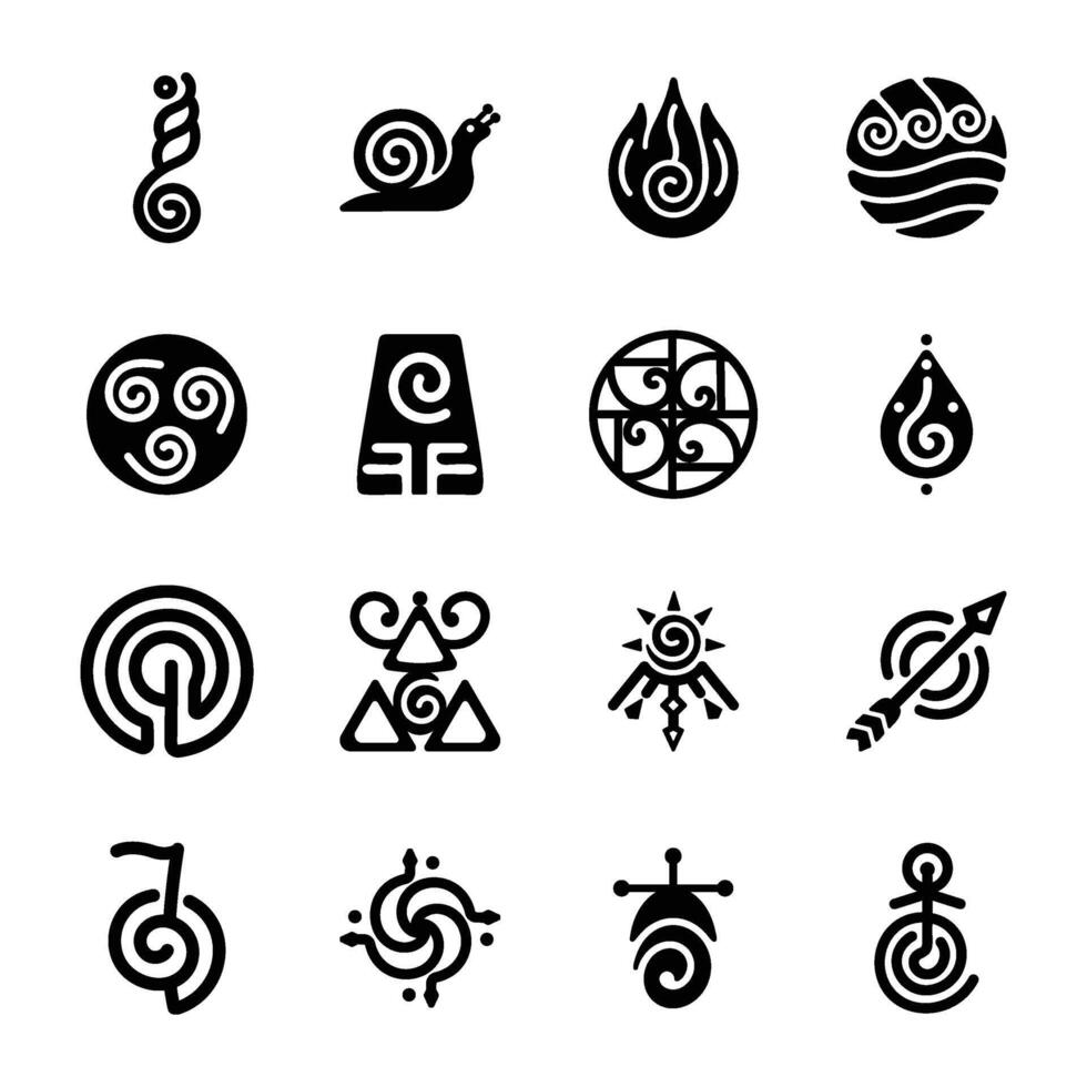 Bundle of 16 Spiral Signs Solid Icons vector