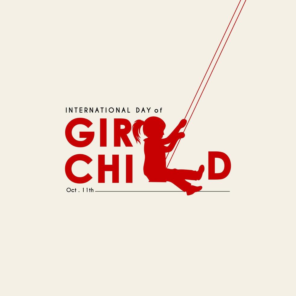 International Day of the Girl Child. with little girls swinging in red silhouette vector