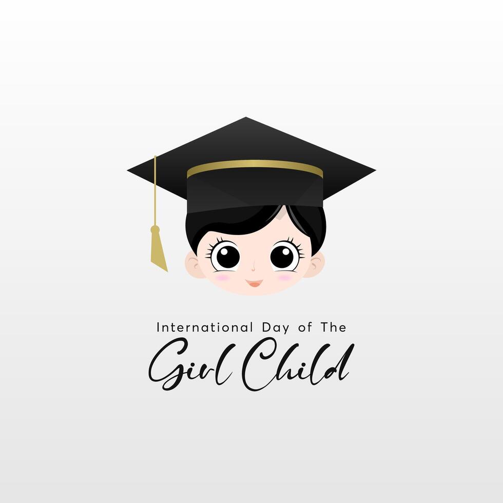 International Girl Child. with a design of a little girl's head in a hat and a white background vector