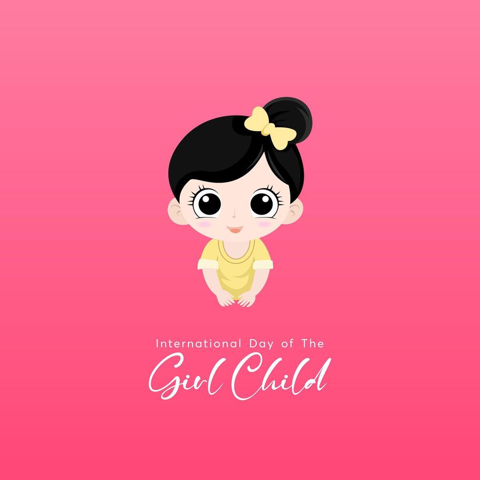International Day of the Girl Child. with a design of a little girl and pink background vector