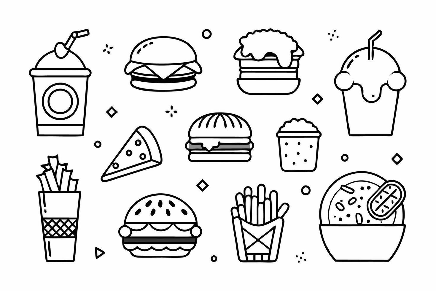 Fast food set icon for your restaurant or business, outline icon fast food vector