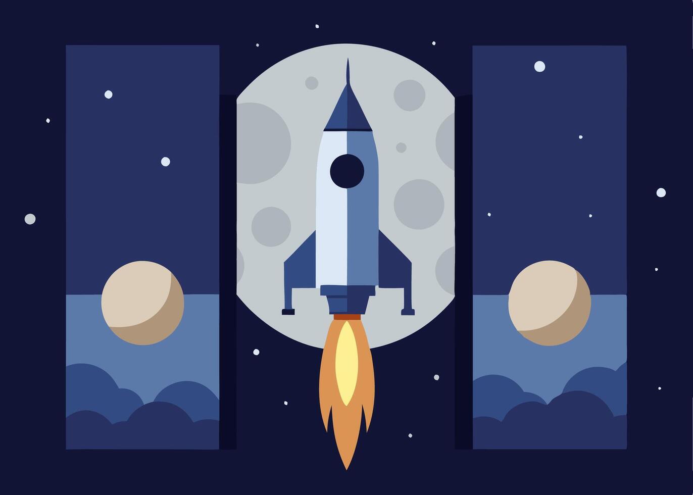 Flat Illustration rocket with moon, divided frame moon vector