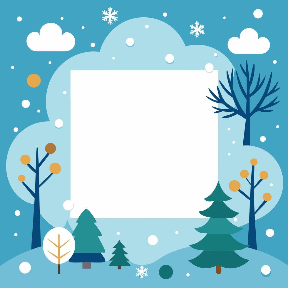 A circle frame winter season on white background, empty space in the center for text or photo. vector