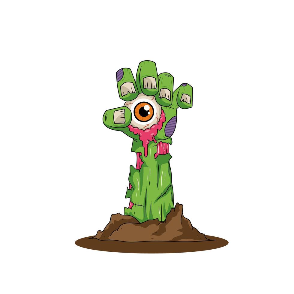 Halloween element hand undead with eyeball on the ground. Halloween white board background vector