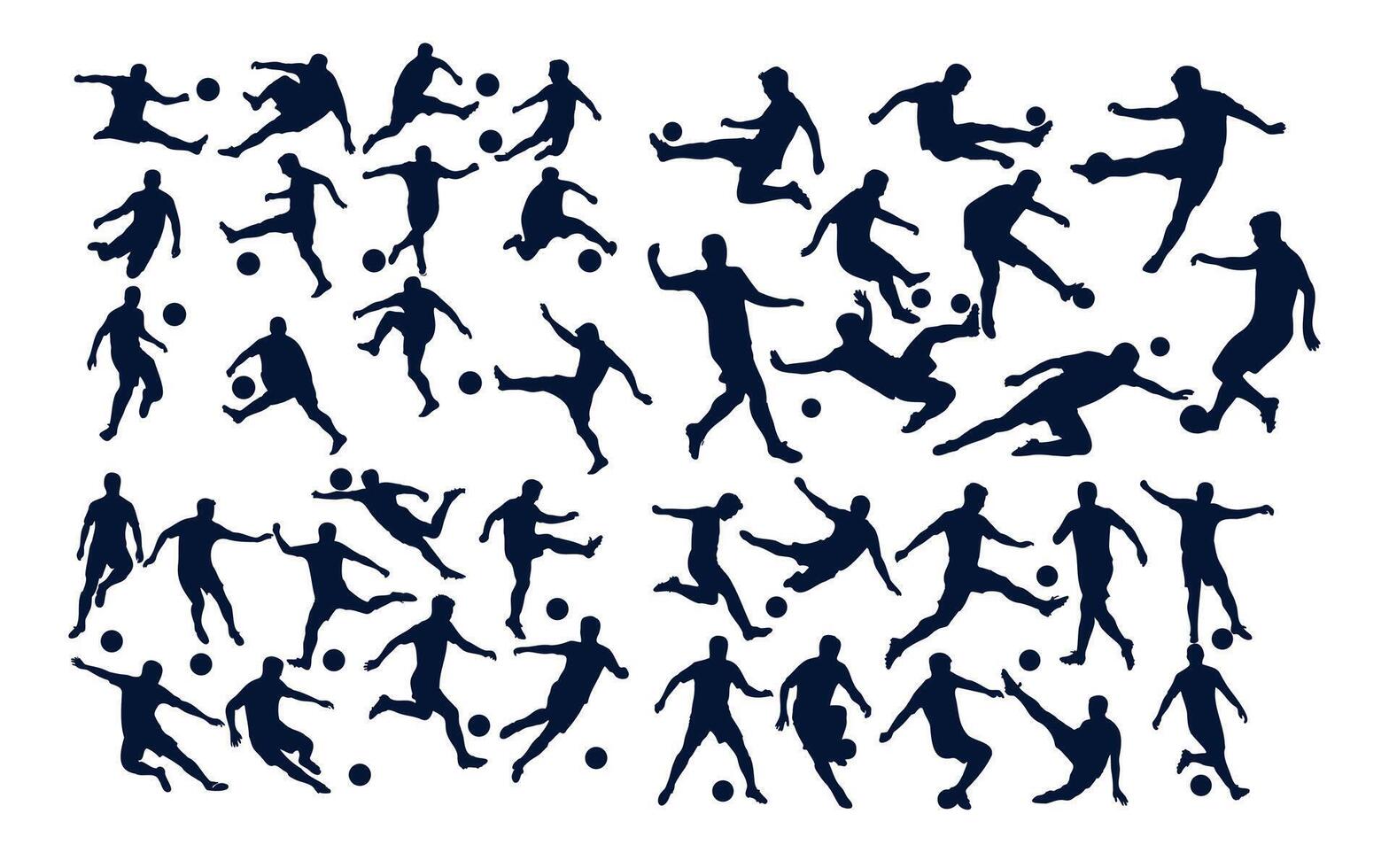 Dynamic Football Player Silhouettes in Various Action Poses with A Focus on Ball Skills and Movement vector