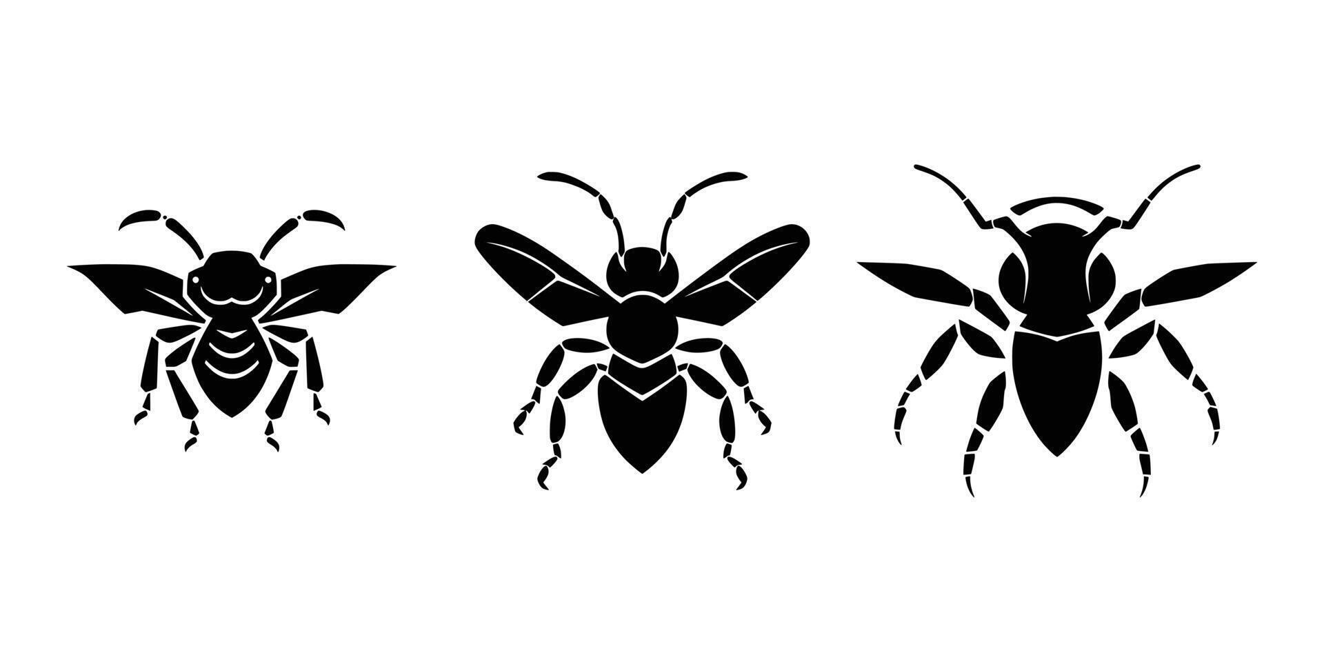 set of silhouettes of insects vector