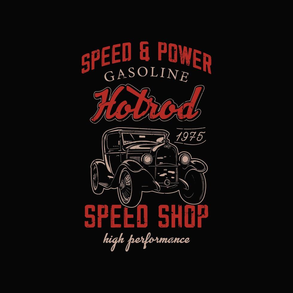 American Classic Car Build For Speed T-shirt Design Graphics. king of the road vintage custom t-shirt , poster, black background illustration. vector