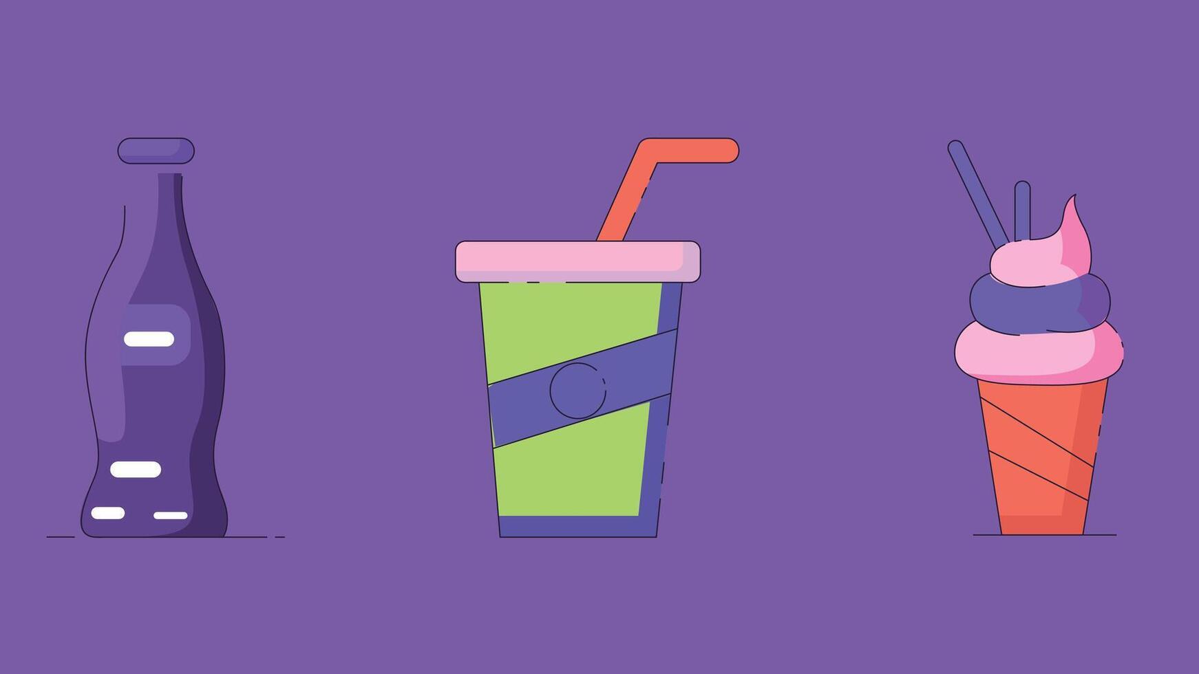 A set of different ice cream and soda drinks vector
