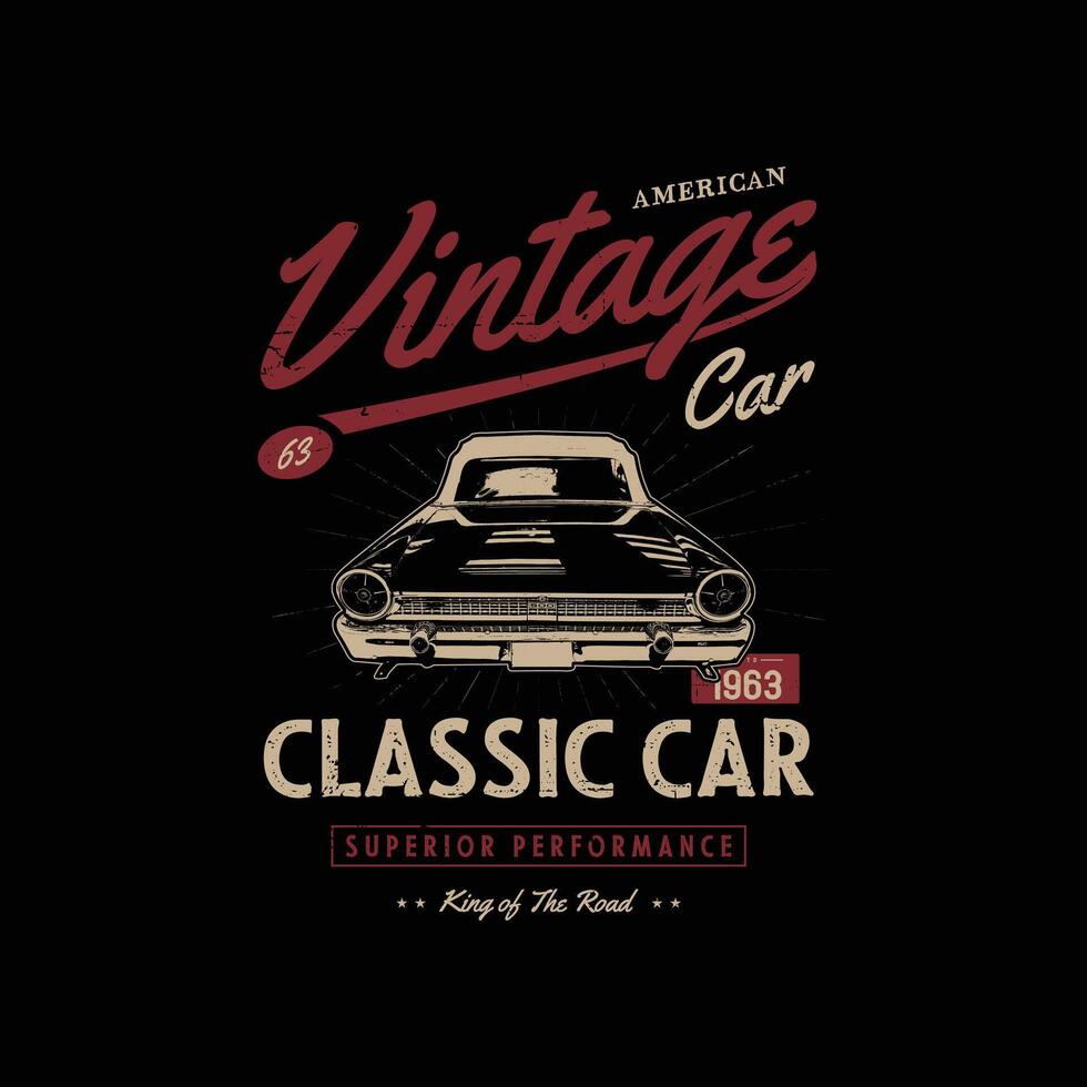 American Vintage Classic Cars T-shirt Design Graphics. Old custom car t shirt with graphics illustration prints black template, poster, background. vector