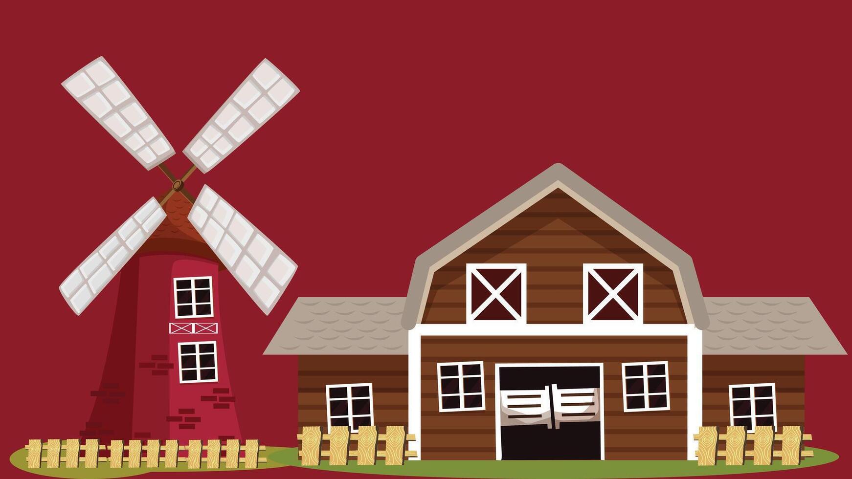 A farm with a windmill and barn vector