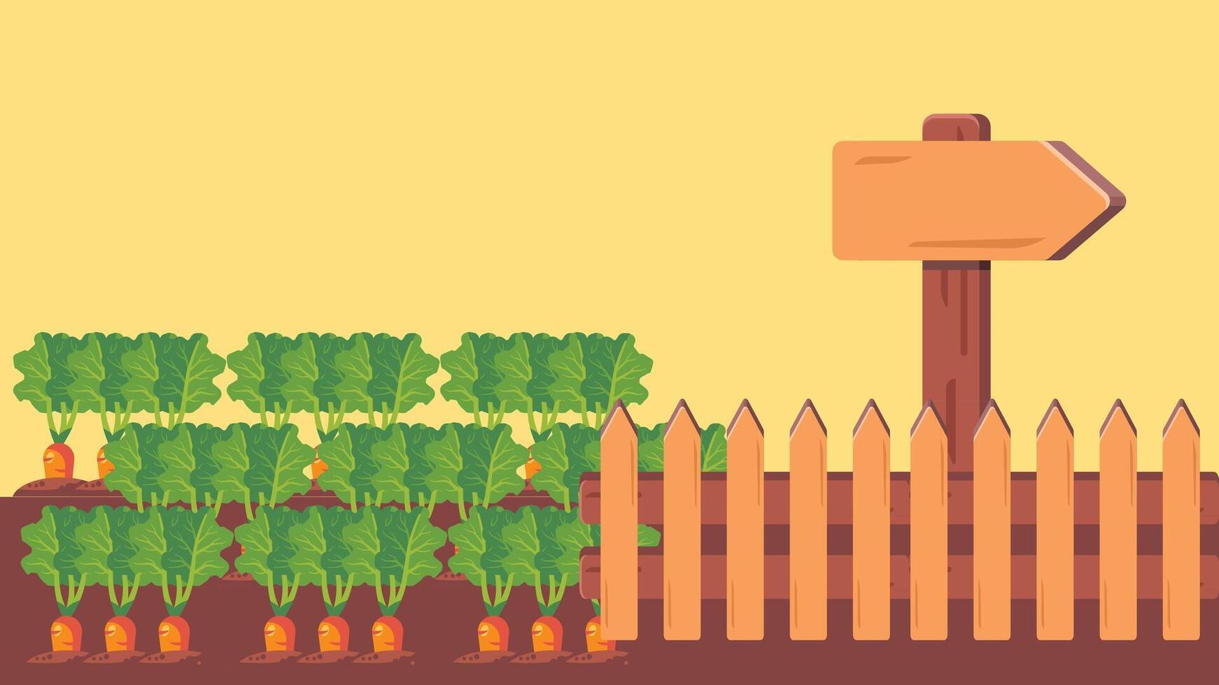 A garden with carrots and a wooden fence vector