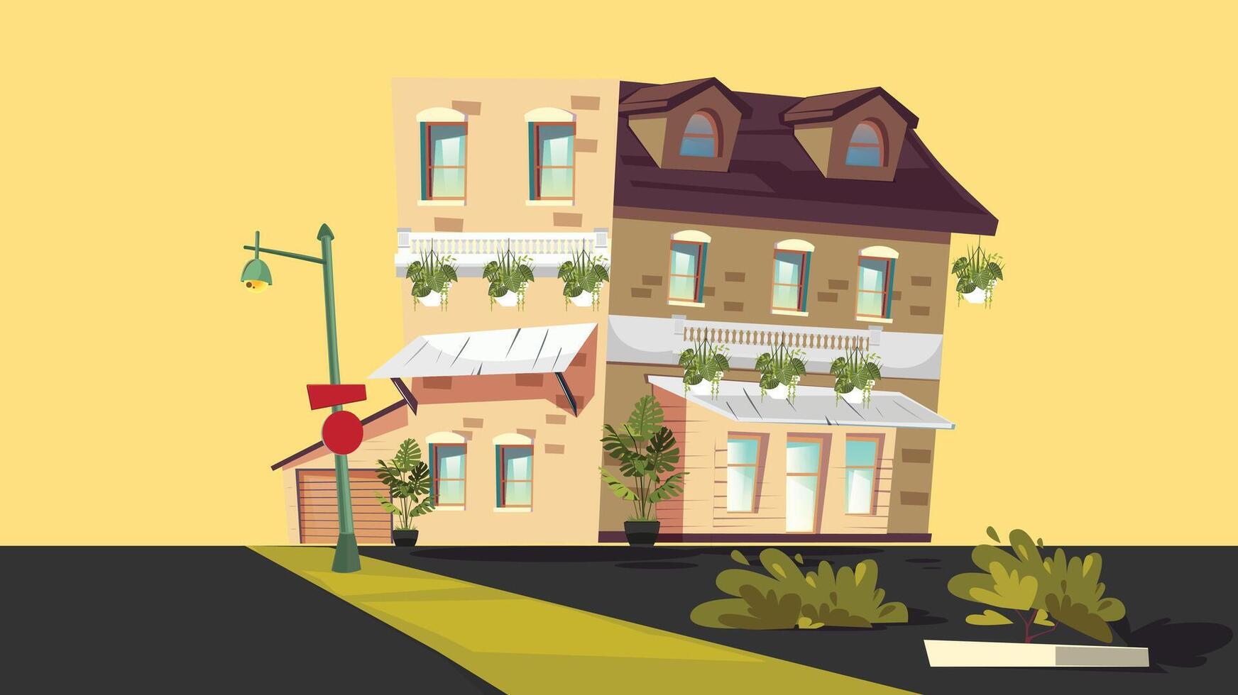 an illustration of a building with a sign on it vector