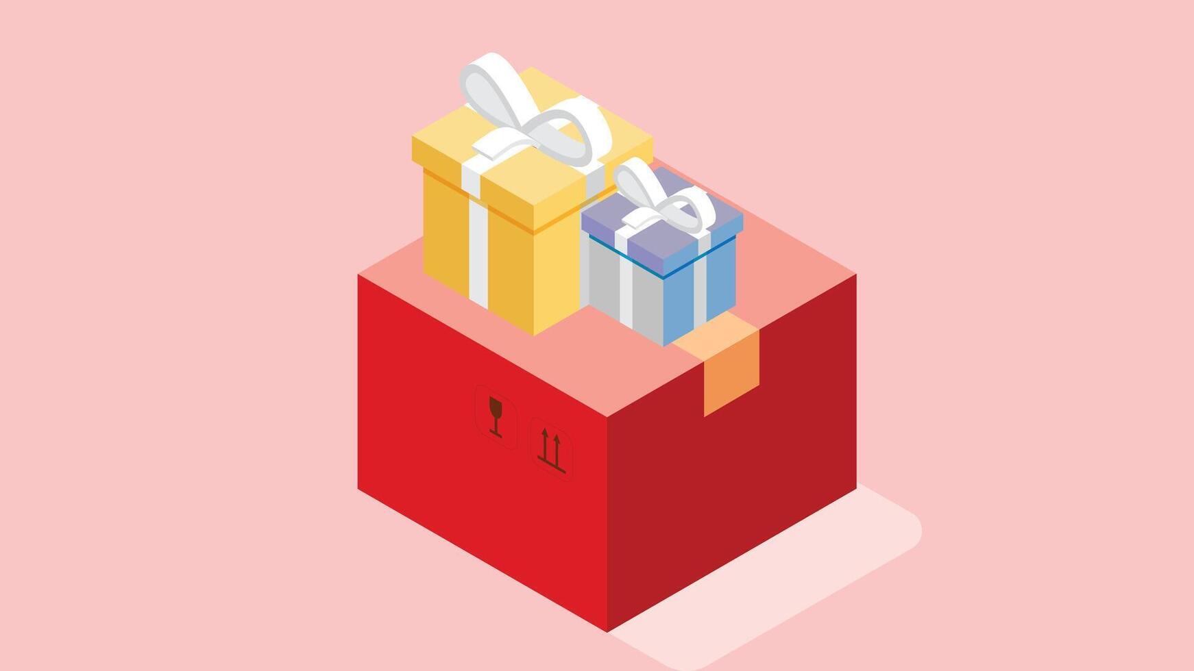 Isometric illustration of gift boxes on a pink background vector