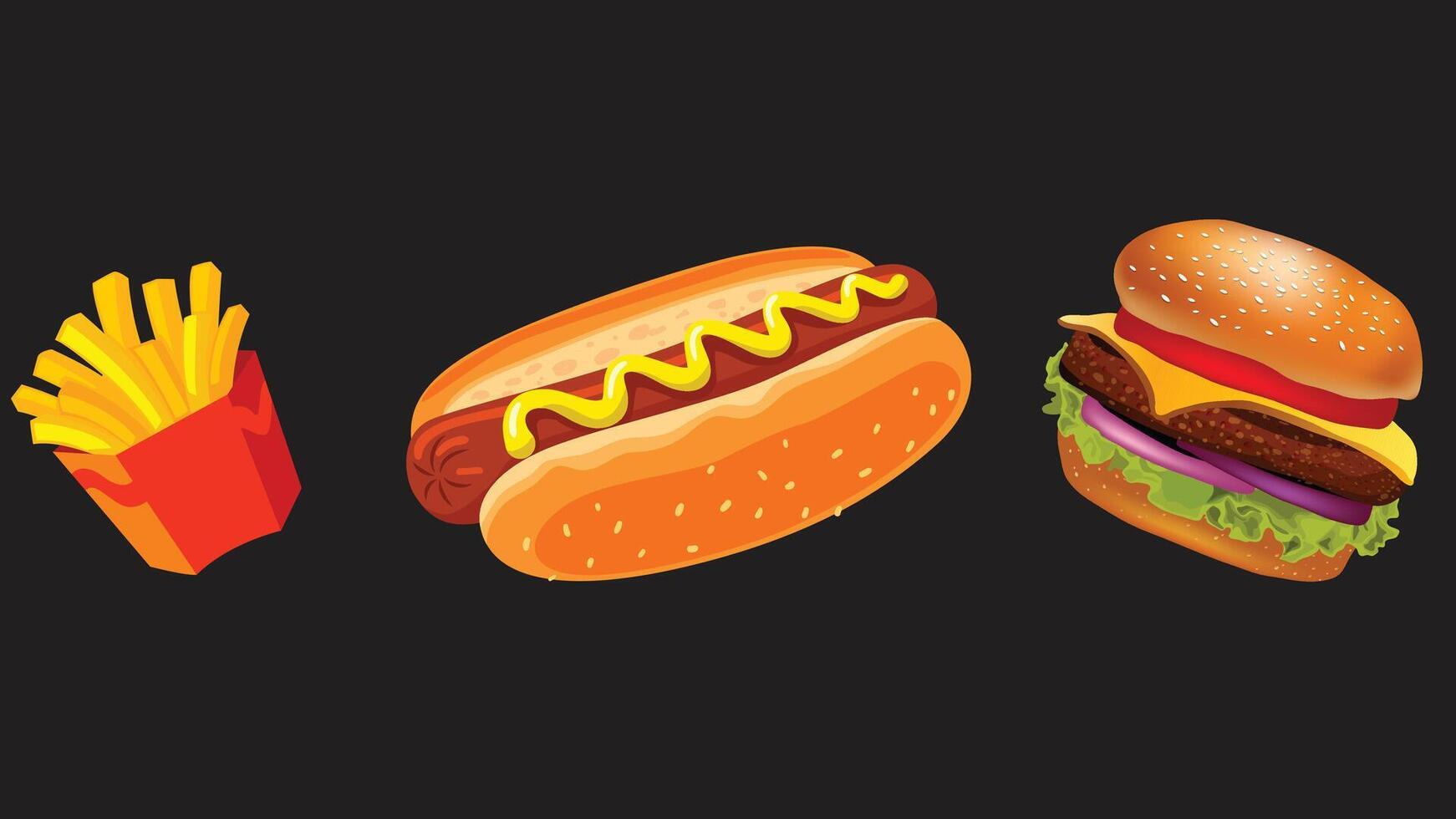 A hamburger, hot dog and french fries vector