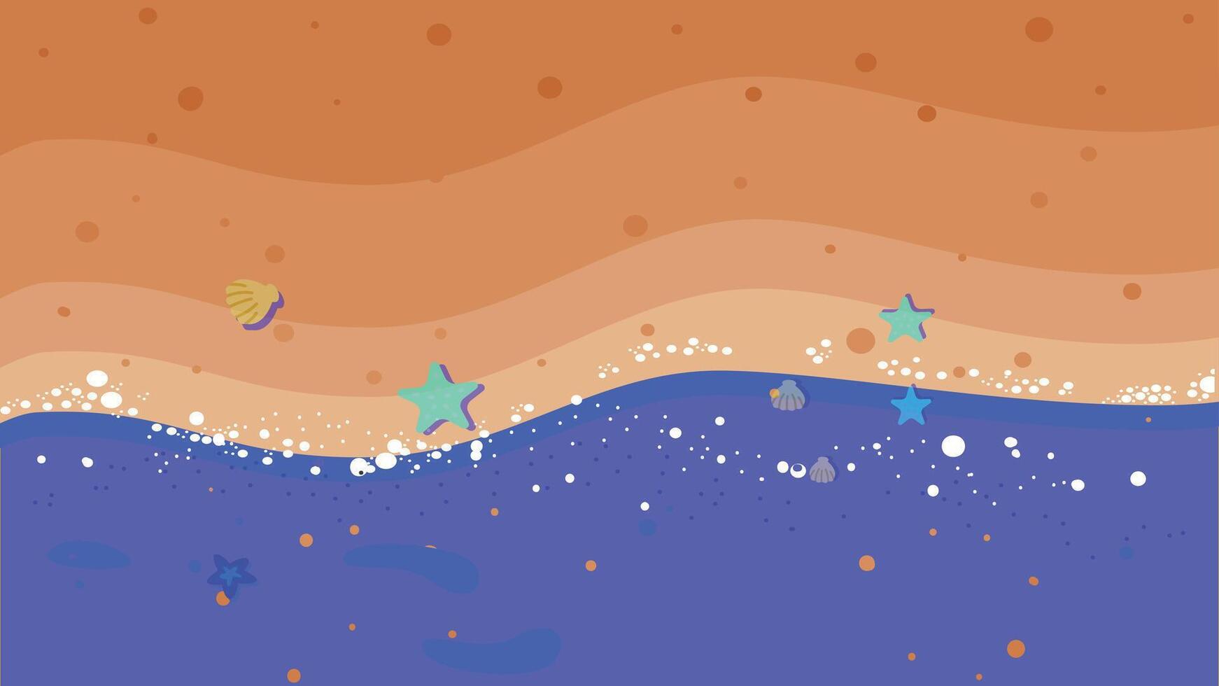 a cartoon illustration of a beach with waves and stars vector
