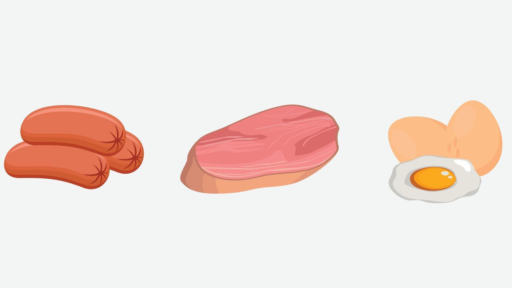 A cartoon illustration of meat, eggs and bread vector