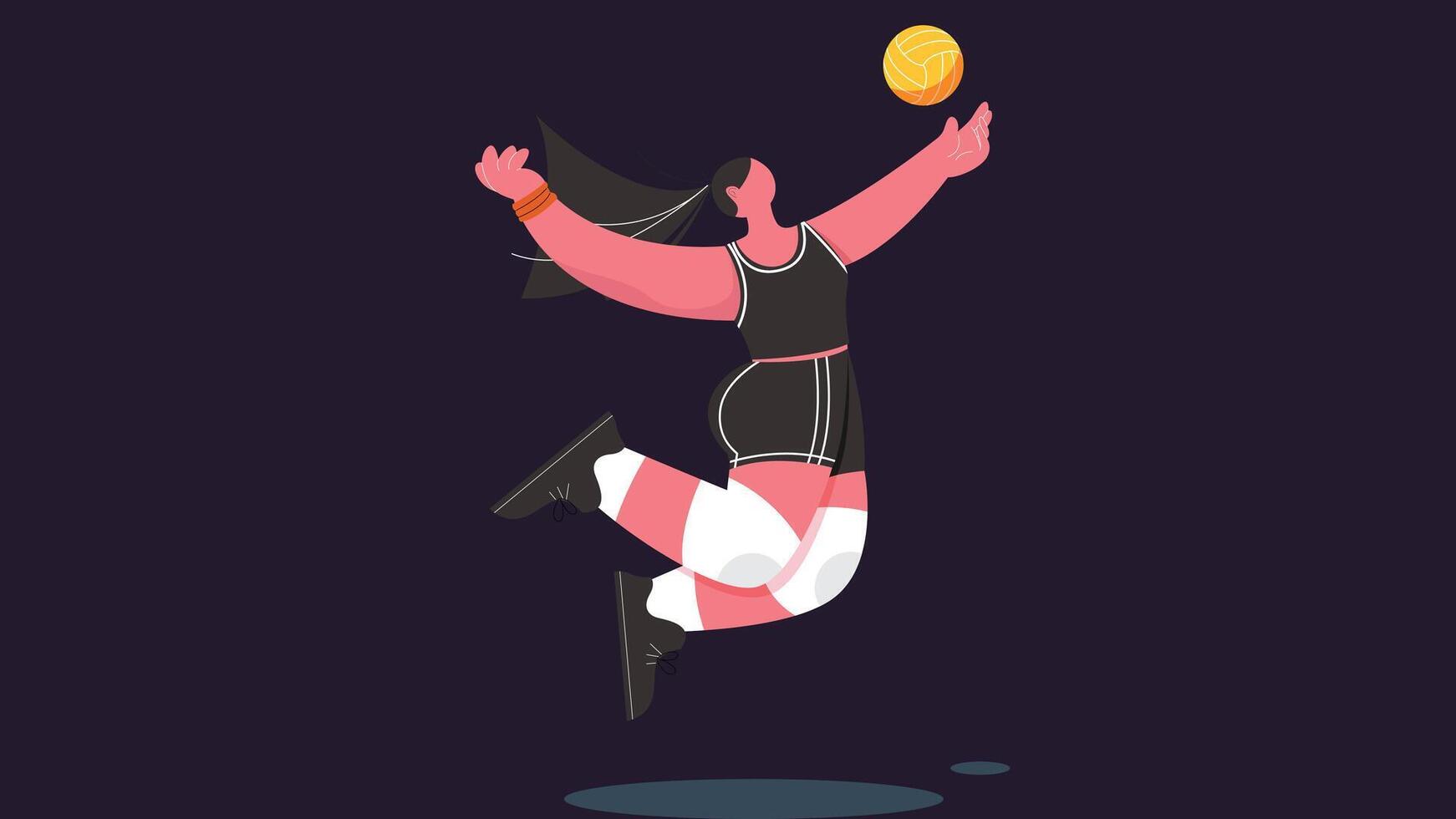 A cartoon woman jumping to catch a ball vector