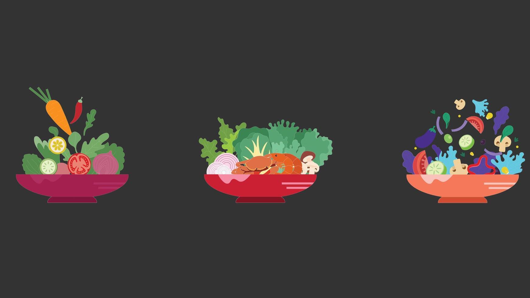 Vegetables in a bowl set of illustration vector