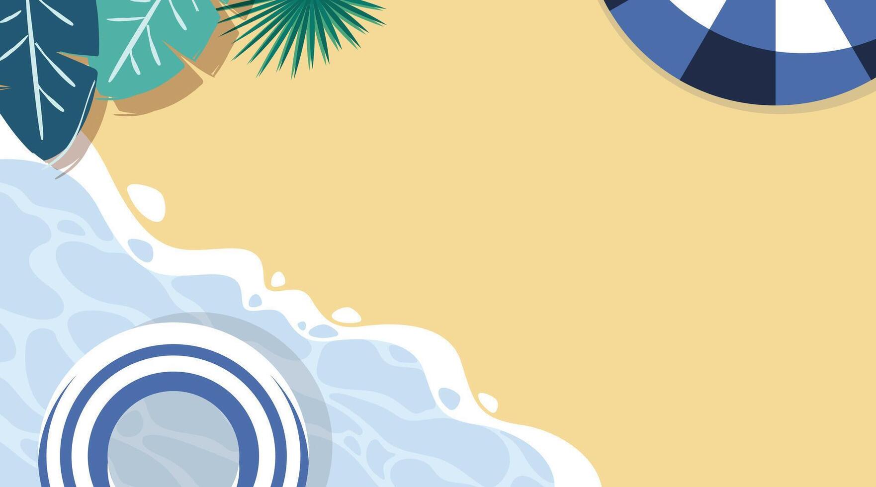 summer beach background with palm leaves and beach umbrella vector