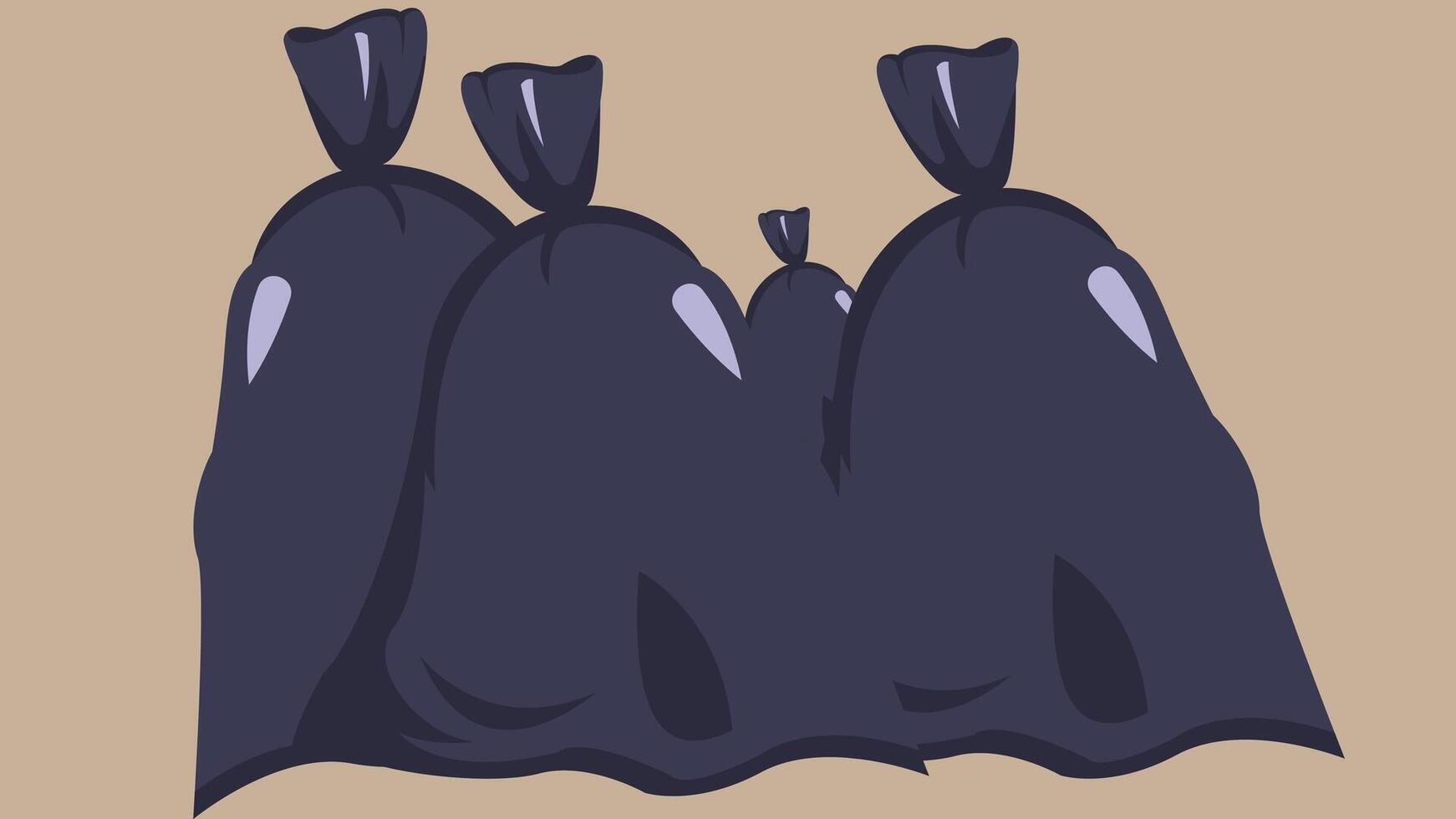 Three bags of garbage on a brown background vector