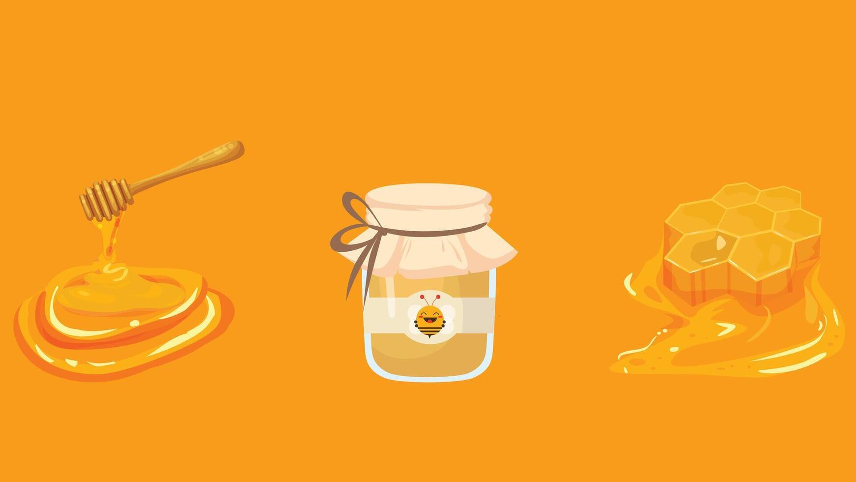 honey, honeycomb and honeycomb on an orange background vector