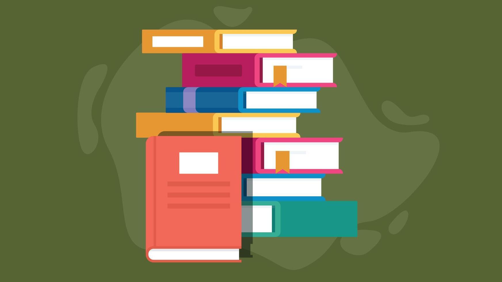 A stack of books on a green background vector
