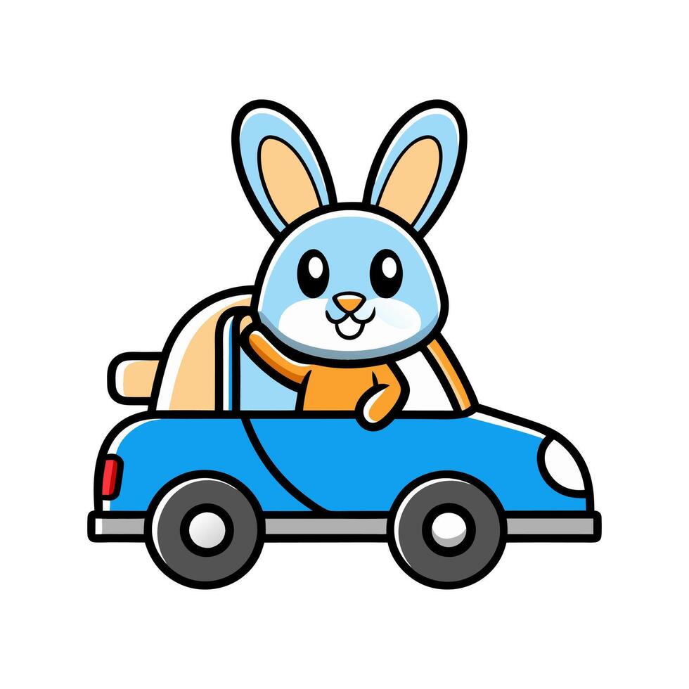 cute rabbit logo riding a car vector