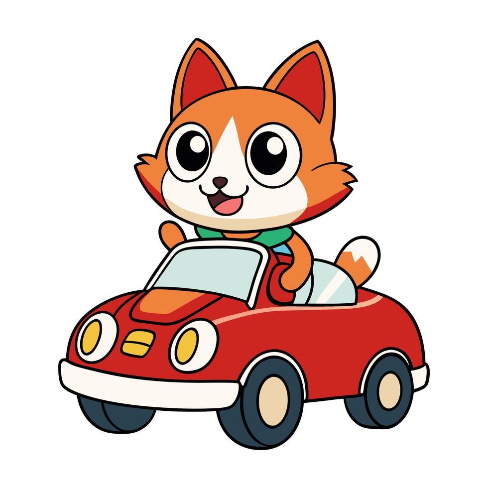 cute cat logo riding a car vector