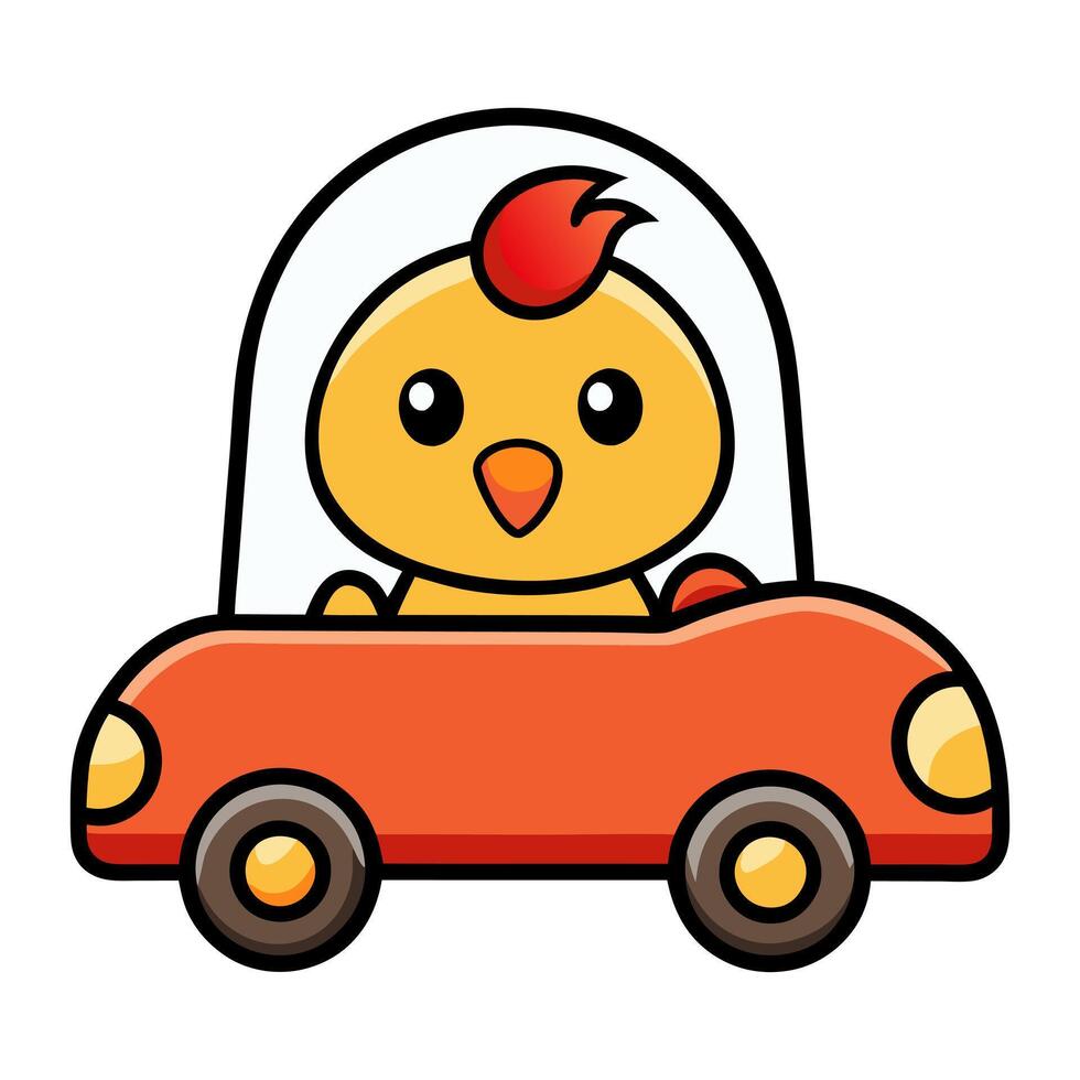 cute chicks logo riding a car vector
