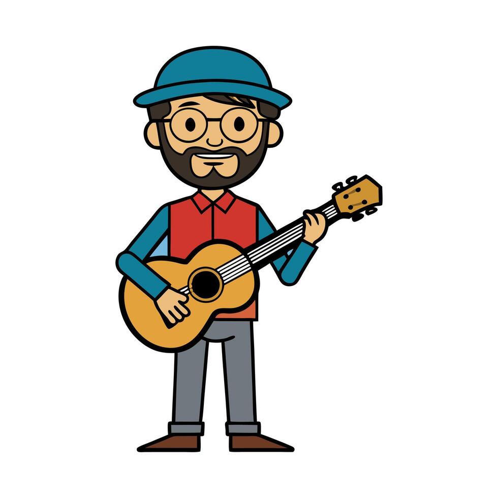 funny character of a man playing guitar vector