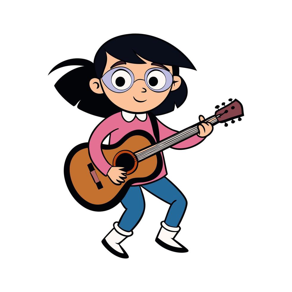 funny character of a woman playing guitar vector