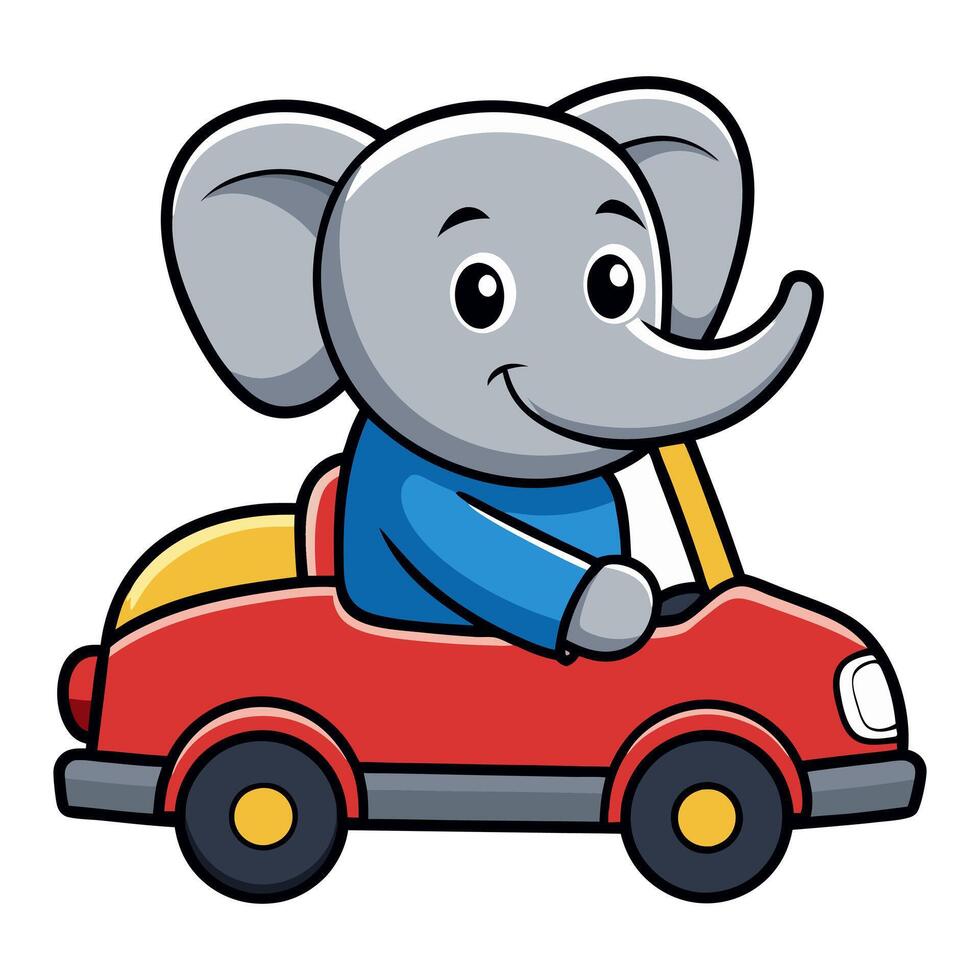 cute elephant logo riding a car vector