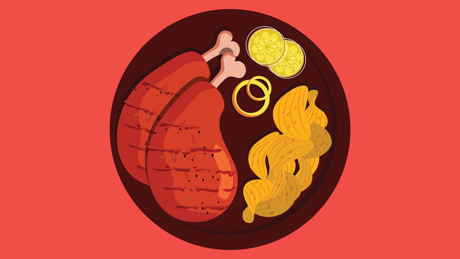 a plate with meat and potatoes on it vector