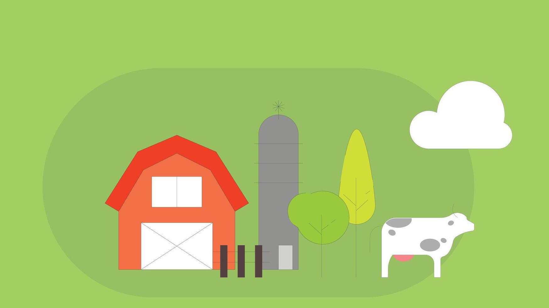 farm and cow in flat design vector