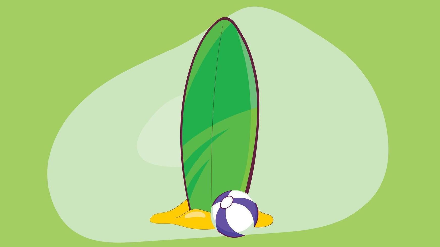 a surfboard with a ball on top of it vector