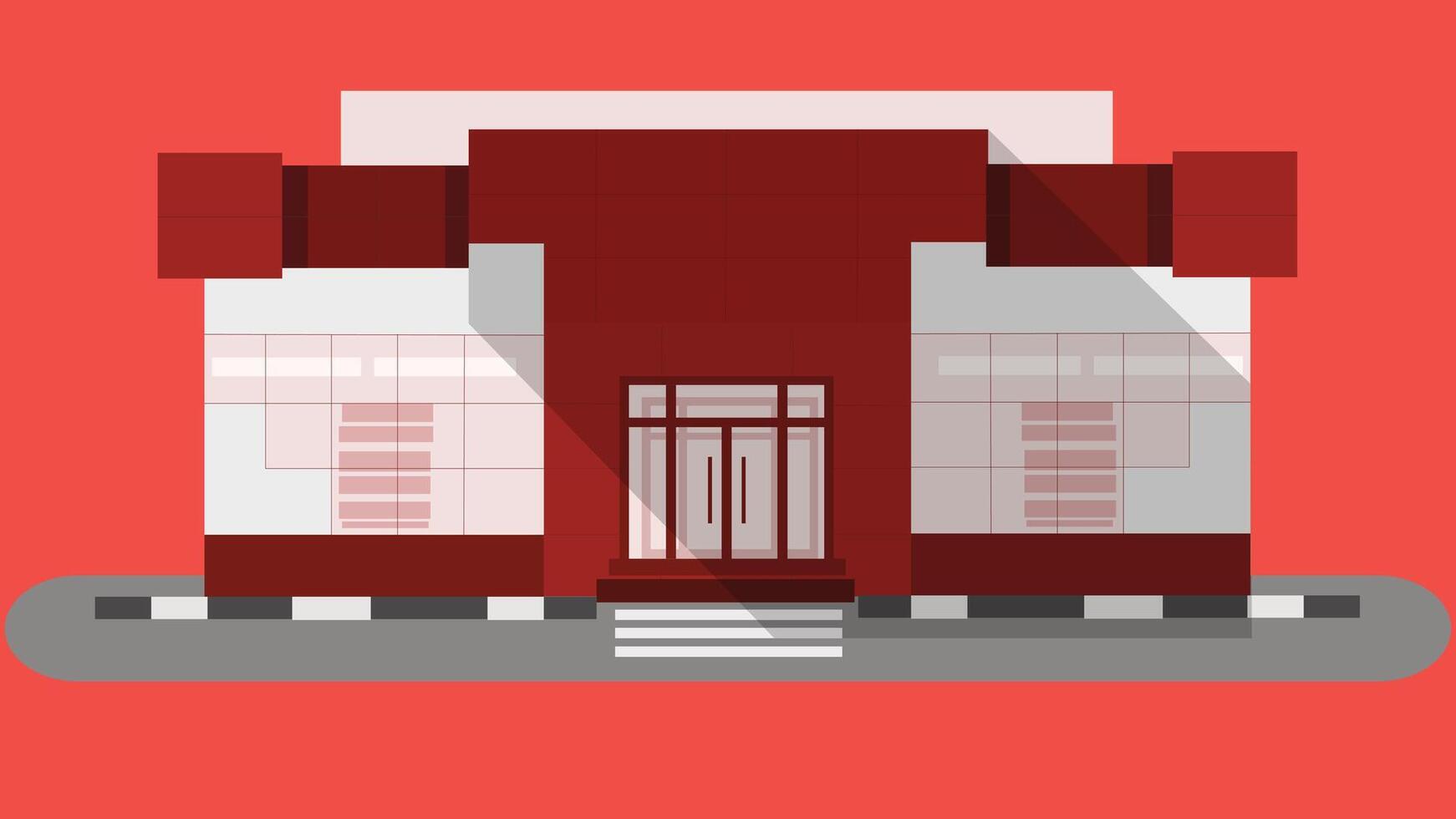 a red and white building with a door and windows for business and factories vector