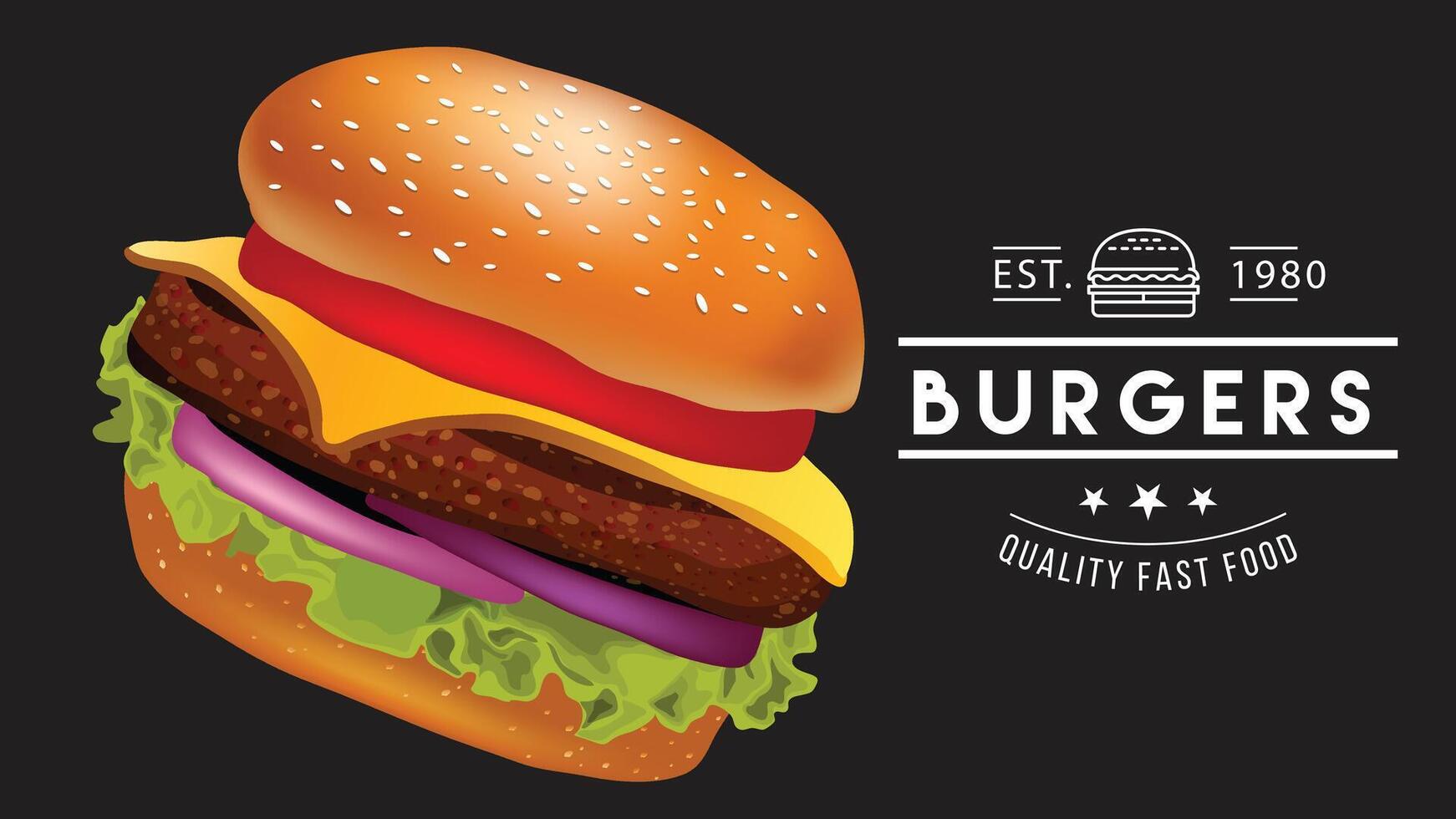 A hamburger is shown in the logo for burgers vector