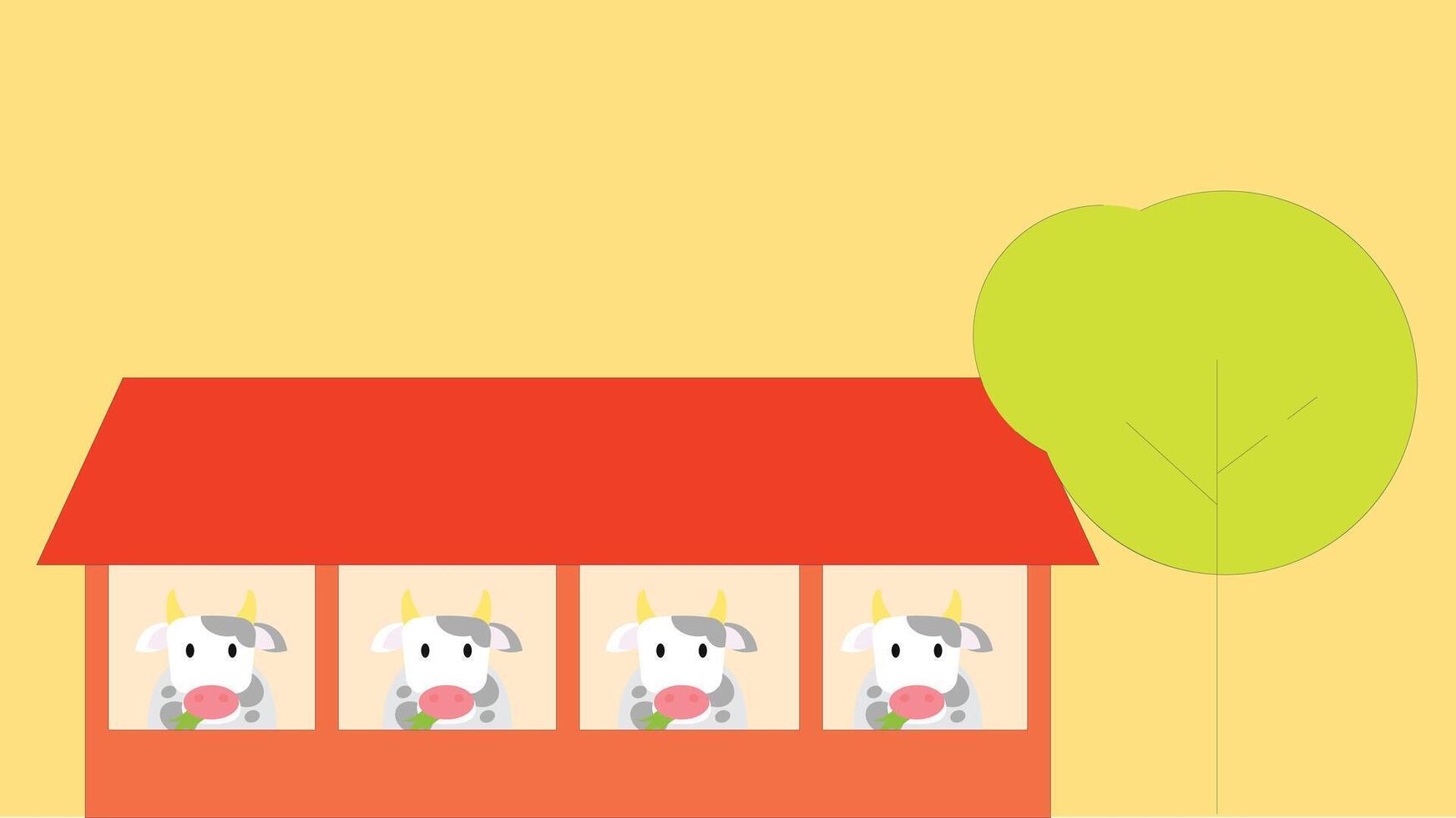 a cartoon cow is sitting in a red house vector