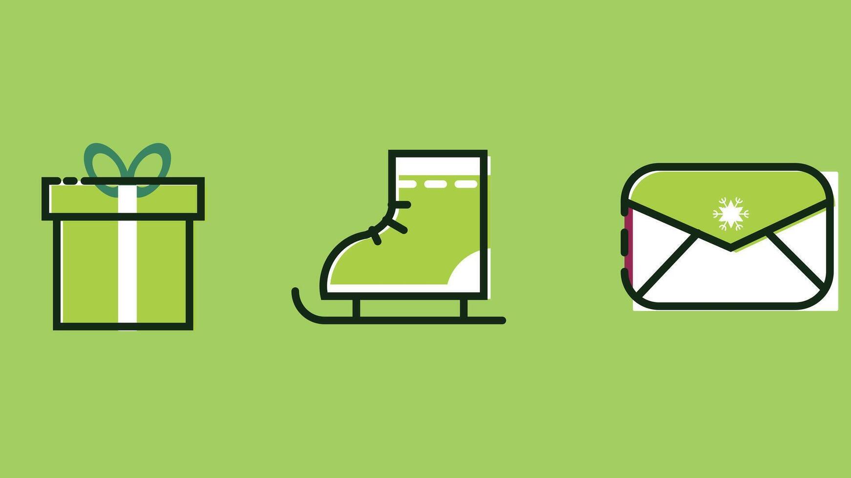 A green background with a green gift, a green envelope and a green shoe vector
